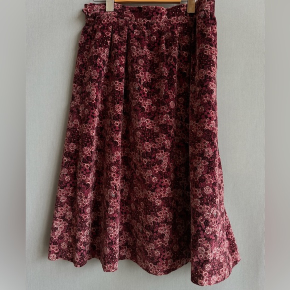 Vintage Dresses & Skirts - Vintage Mr. Leonard | Red Floral Maxi Skirt | Velvet A line Skirt